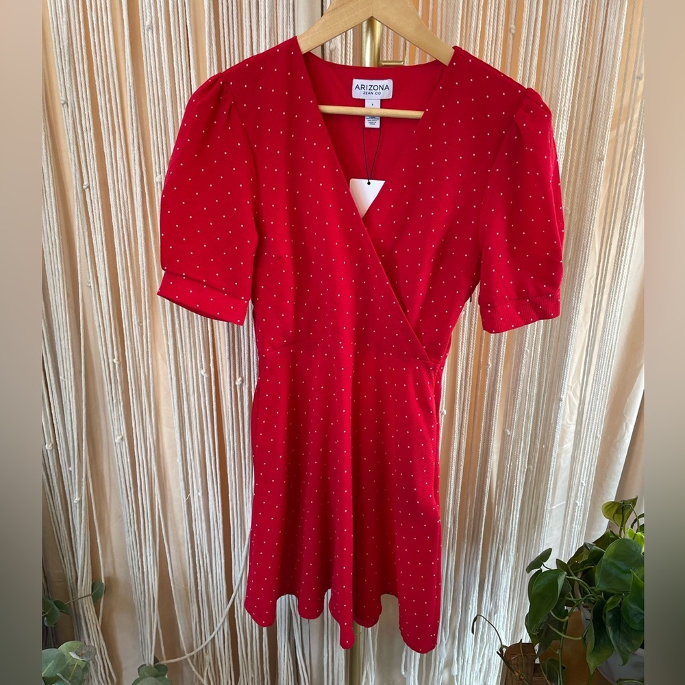 Arizona Jean Co Red & white Polka Dot short sleeve Dress with pockets